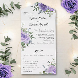 Invitación Todo En Uno Rosa púrpura Dusty Eucalyptus Boda Botánico