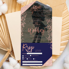 Invitación Todo En Uno Rosa purpurina de oro confetti boda de fotografía 