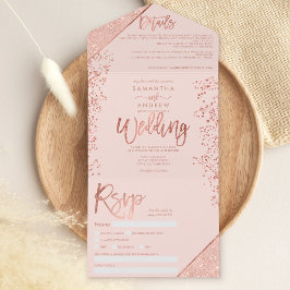 Invitación Todo En Uno Rosa purpurina de oro confetti boda de moda rosa r