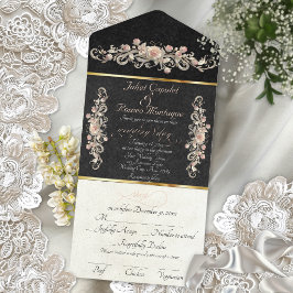 Invitación Todo En Uno Rosa Romántica Arcos Bordes y Caligrafía - Negro