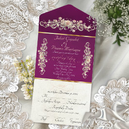 Invitación Todo En Uno Rosa Romántica Arcos Fronteras y Caligrafía - Ciru