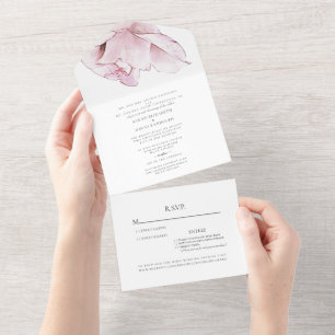 Invitación Todo En Uno Rosa Rosa Blanca Dos Lugar Boda Todo En Una Invi