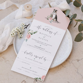 Invitación Todo En Uno Rosa rosa floral tricolor Pitbull Dog & Floral