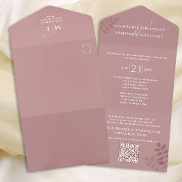 Invitación Todo En Uno Rosa RSVP de código QR Boda moderno