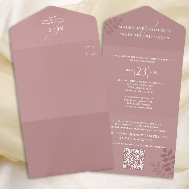 Invitación Todo En Uno Rosa RSVP de código QR Boda moderno (Subido por el creador)