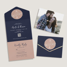 Rosa Rubor Azul Marino QR Foto Boda