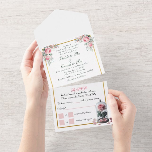 Invitación Todo En Uno rosa Rubor, rosa (desgarro)