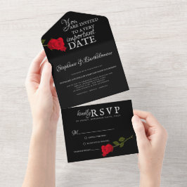 Invitación Todo En Uno Rosa Sangrienta Elegante Gótica Negra 