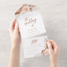 Invitación Todo En Uno Rosa silenciado Pampas Terracotta Boho Boda