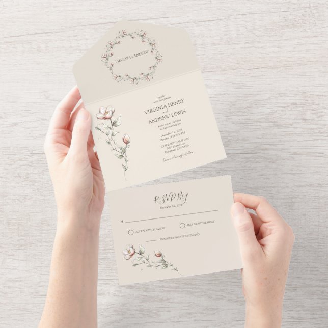 Invitación Todo En Uno Rosa silvestre Boda todo en una boda (desgarro)