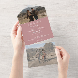 Invitación Todo En Uno Rosa simple  Rubor Boda de fotografía de moda