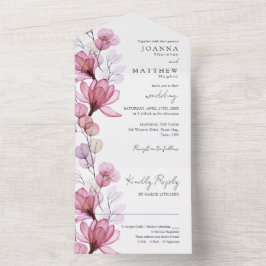 Invitación Todo En Uno Rosa transparente Boda de Monograma Floral