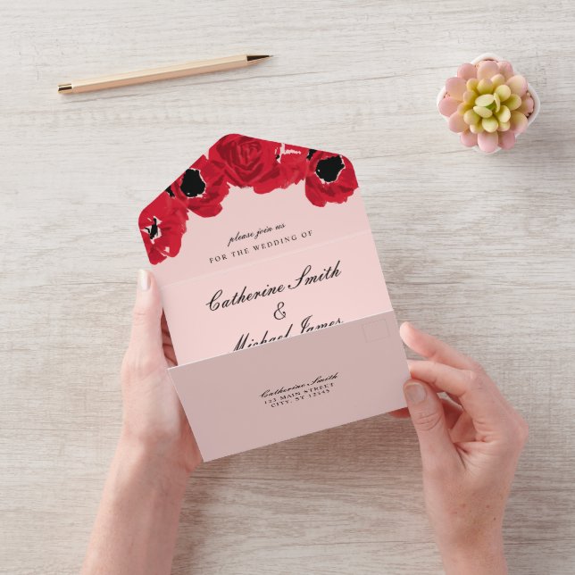Invitación Todo En Uno Rosas abstractas y amapolas (Video)