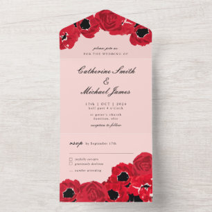 Invitación Todo En Uno Rosas abstractas y amapolas