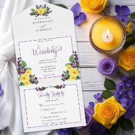 Invitación Todo En Uno Rosas Amarillas | Violets Boho Floral Boda
