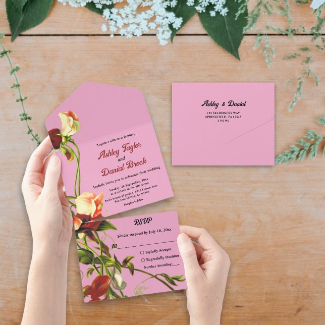 Invitación Todo En Uno Rosas Botánicas Verde Oliva Boda Floral Otoño (Subido por el creador)