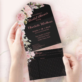 Invitación Todo En Uno Rosas color agua rosa ducha de novia