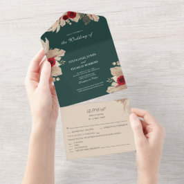 Invitación Todo En Uno Rosas de Borgoña y Pasto de las Pampas Todo en una