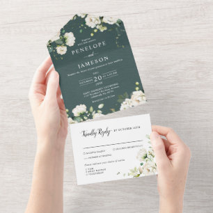 Invitación Todo En Uno Rosas de Crema de Marfil Blanco Boda Botánico Flor