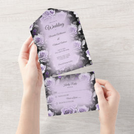 Invitación Todo En Uno Rosas de gris y lavanda