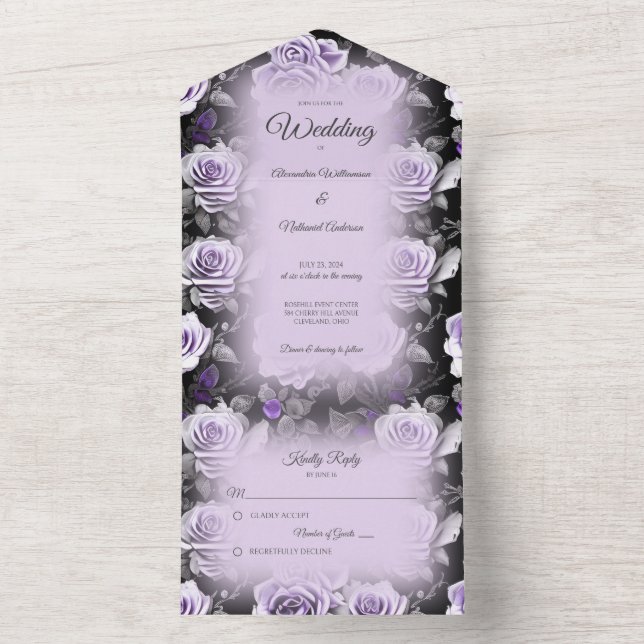 Invitación Todo En Uno Rosas de gris y lavanda (Interior)