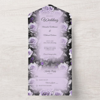 Invitación Todo En Uno Rosas de gris y lavanda