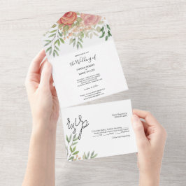 Invitación Todo En Uno Rosas de Naranja Dulce con Tinte de Acuarela Pinta
