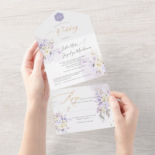Invitación Todo En Uno Rosas de PixDezines H2 Purple Hyde Dusty Purple (desgarro)