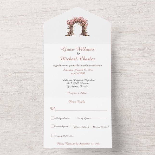 Invitación Todo En Uno Rosas de Rubor Boho Boda a (Interior)