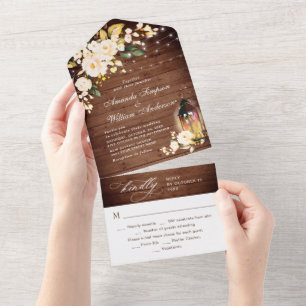 Invitación Todo En Uno Rosas de Rubor Rústico Boda de color de agua de li