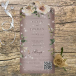 Invitación Todo En Uno Rosas del Boho Cream Esparcen Brown Código QR<br><div class="desc">DISPONIBLE CON O SIN CÓDIGO QR PARA ESCALAR EN EL ÁREA RSVP. Un diseño sencillo pero elegante con rosas crema y marrón sobre un suave y blanco pardo de fondo marrón. La invitación completa se resalta con destellos blancos. La solapa delantera contiene las primeras iniciales de la novia y el...</div>
