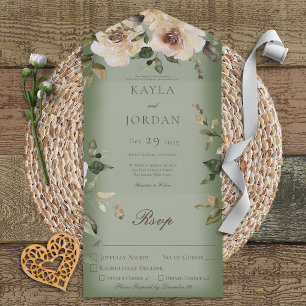 Invitación Todo En Uno Rosas del Boho Cream Sage Green Dinner