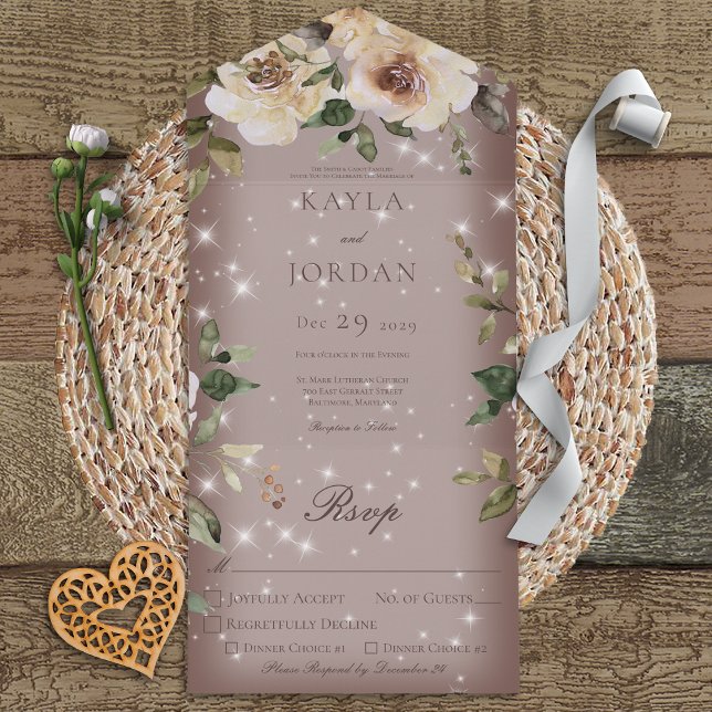 Invitación Todo En Uno Rosas del Boho Cream Sparkle Brown (Subido por el creador)