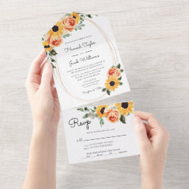 Invitación Todo En Uno Rosas del girasol caen en matrimonio