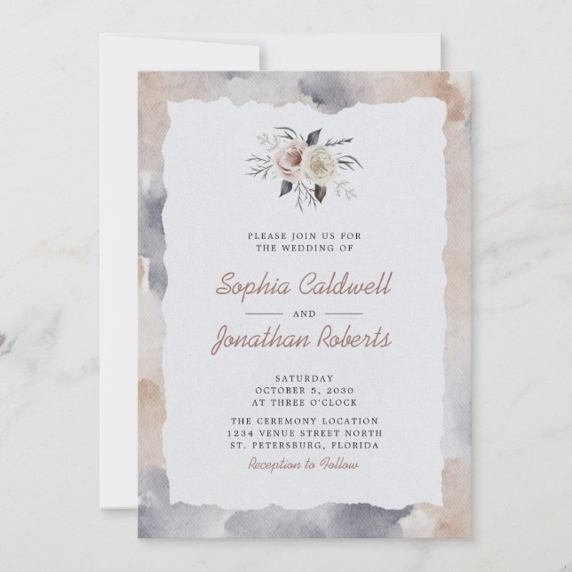 Invitación Todo en Uno Rosas Dusty Pink Acuarela Boda (Anverso)