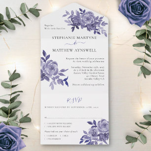 Invitación Todo En Uno Rosas Dusty Purple Floral Foliage Boda