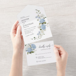Invitación Todo En Uno Rosas Florales Blancas Azules Elegantes Todo En Un