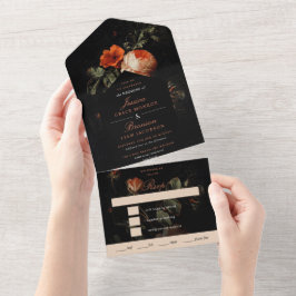 Invitación Todo En Uno Rosas florales románticos oscuros Boda maestro hol