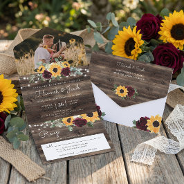 Invitación Todo En Uno Rosas Girasoles Rústicos Boda