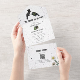 Invitación Todo En Uno Rosas negros góticos se vuelven Bodas