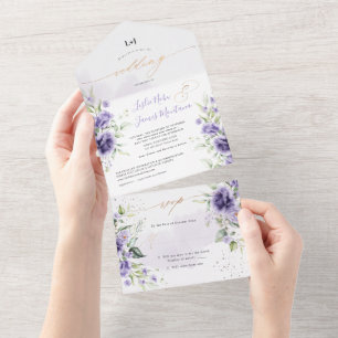Invitación Todo En Uno Rosas PixDezines Elegant Watercolor Púrpura
