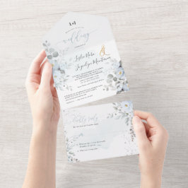 Invitación Todo En Uno Rosas PixDezines Elegantes y Dusty Blue