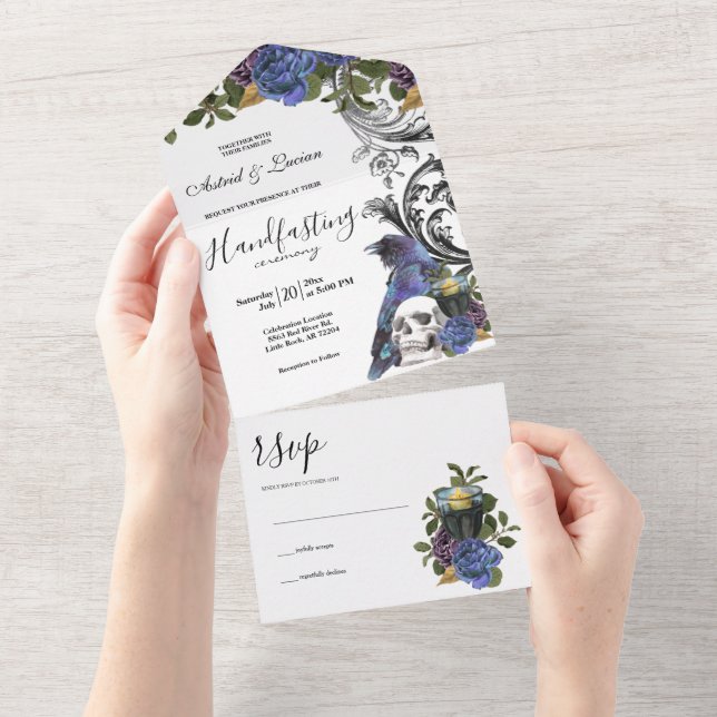 Invitación Todo En Uno Rosas Púrpura de Raven Oscuro Ayuno (desgarro)