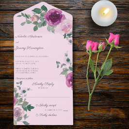 Invitación Todo En Uno Rosas rosas y fucsia en rosa
