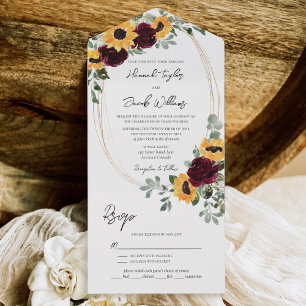 Invitación Todo En Uno Rosas rusos de girasol con Boda de RSVP en Borgoña