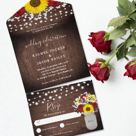 Invitación Todo En Uno Rosas rusos de girasoles Jar Lights Boda