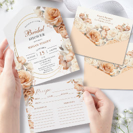 Invitación Todo En Uno Rosas rustos receta para ducha de novia