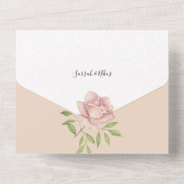 Invitación Todo En Uno Rosas Violeta Rubor Acuarela Pintadas a Mano