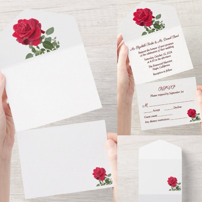 Invitación Todo En Uno Rose rouge - peinte à la main (Subido por el creador)