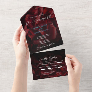 Invitación Todo En Uno Roses rojos modernos todo en una sola boda
